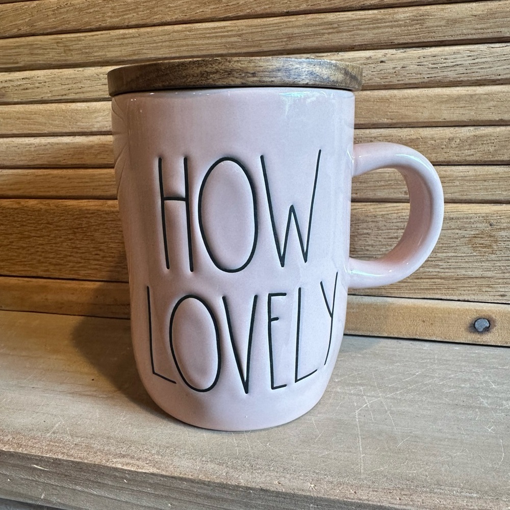 Rae Dunn Pink Mug with Wooden Lid